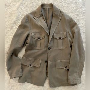 ETRO Cotton & Linen Peak Lapel Patch Pocket Field Jacket in Taupe Size M